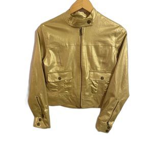 The Liberty Collection Women's Gold Biker Jacket Size Small Faux Leather